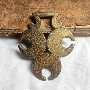 Antique Horse Brass Triple Crescent Moons Harness Medallion Lucky Rustic Decor